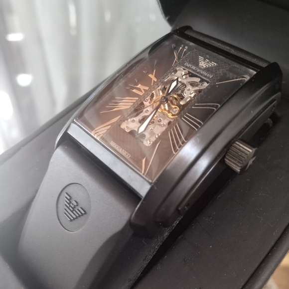 Emporio Armani Meccanico Black Rectangular Dial Silicone Strap Automatic Watch - Picture 9 of 15